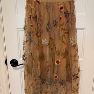 Chicwish Tan Embroidered Floral Maxi Skirt